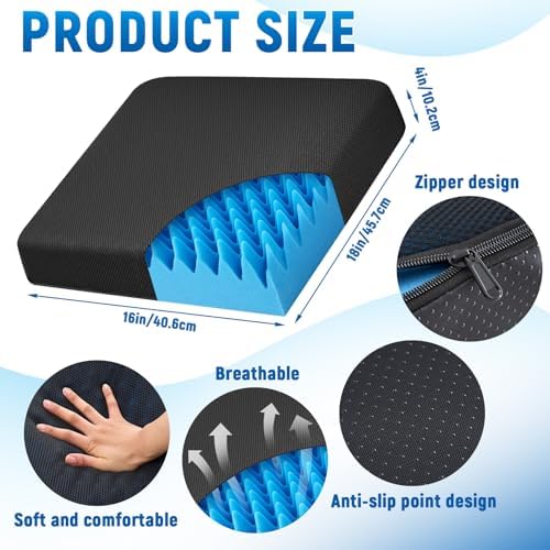 Geiserailie 2 Set Breathable Mesh Cover Egg Chair Cushion with Non-Slip Cover Foam Pad Set for Chairs Relieve Back Foam Seat Recliner Cushions 4" Thick Office Chair Accessories Pad (Blue)