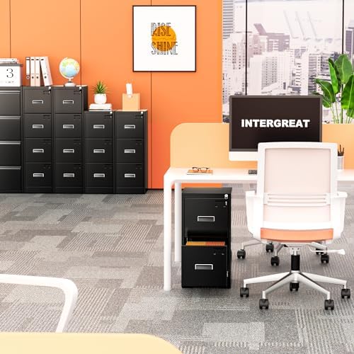 INTERGREAT 4 Drawers File Cabinet with Lock, 18" D Metal White Vertical Filing Cabinet for Hanging Folders, Easy Assemble
