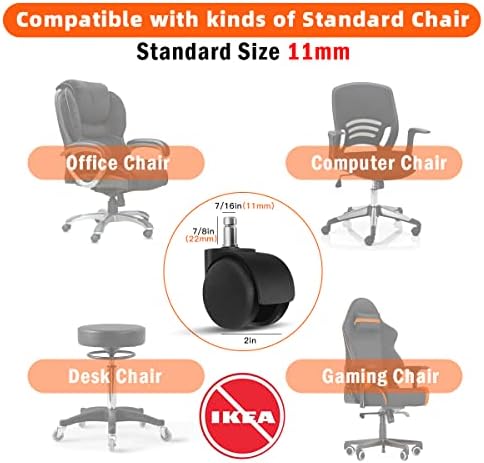 Omyoffice Office Chair Replacement Wheels - 2 in Set of 5 Plastic Casters