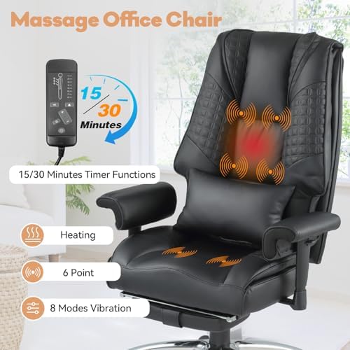 Vibrate Massage Heated Executive Office Chair for Home Office, Black