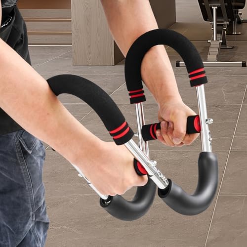 U Shaped Arm Trainer, Upper Body Workout Equipment with 5 Adjustable Resistance Levels(66-110lbs), Strength Exerciser for Arm Chest Shoulder Back Muscle Training Home Office, 26.1x6.8in Red Black