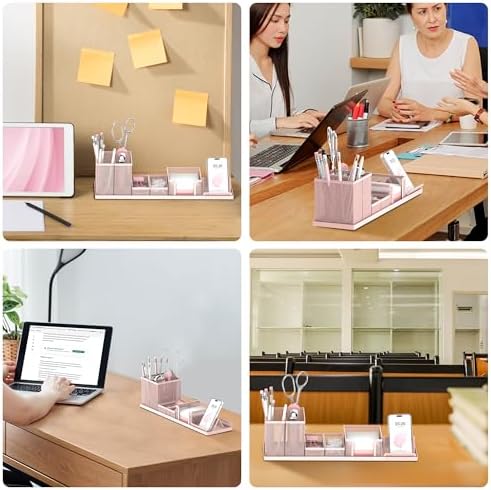 Pen Holder for Desk, 6-Piece Mesh Desk Organizer with Phone Holder, Pink