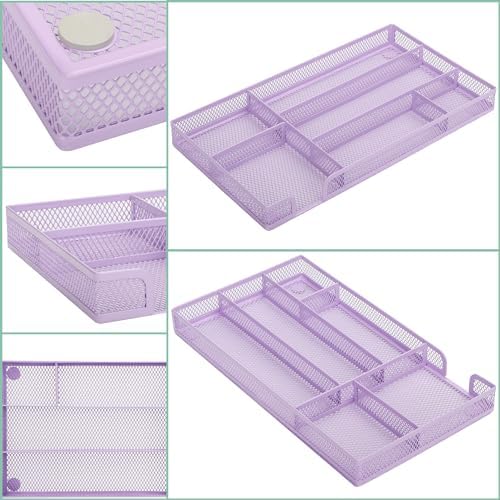 Annova Desk Drawer Organizer/Storage Tray - Metal Mesh with Dividers for Pens, Desktop Accessories, Bathroom, Kitchen, Makeup and Office Supplies (Small, Light Purple)