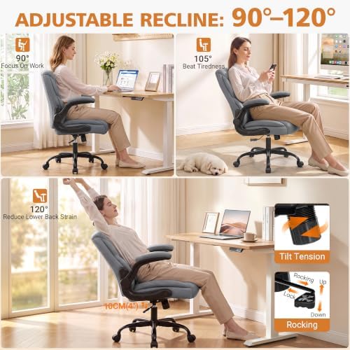 PU Leather Office Chair, Comfy Executive Chair with Flip-up Arms