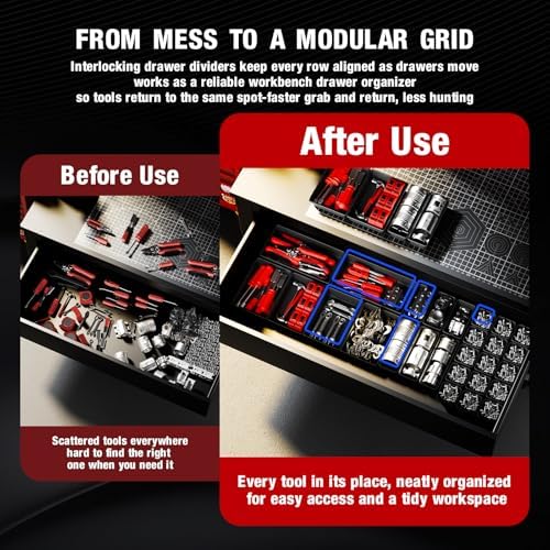 【48PCS & 5 Sizes】 Tool Box Organizer Tray, Toolbox Drawer Organizer with Non-Slip Pads, Desk Drawer Divider Set, Fits Rolling Tool Chest Cabinet for Garage & Workbench