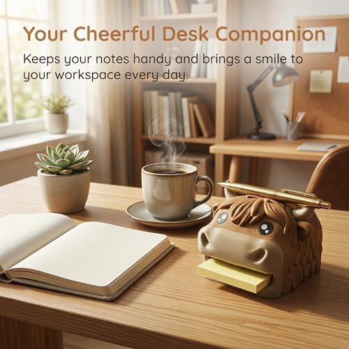 Highland Cow Sticky Note Holder, 3D Printed Desk Organizer