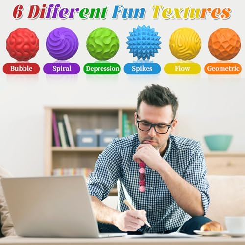 Silicone Magnetic Balls, Fidget Toys for Adults & Teens, 6PCS Stress Balls Fidget Toy, Quiet Magnet Desk Fidgets with Textured, ADHD Anxiety Relief Items, Fun Stocking Suffers Gifts (Multicolor)