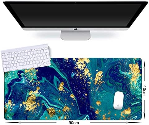 iCasso Extended Gaming Mouse Pad,Desk Pad 35.4x15.7in,Blue Marble