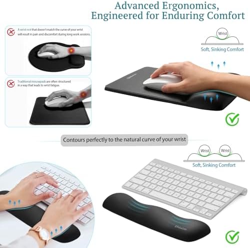 univo colors Mini Size Mouse Pad with Wrist Rest & M-Size Keyboard Wrist Rest Set,Premium PU Material,Low-Rebound Cushion,Ergonomic Design,Smooth Mouse Control with Hard Plate,Reduces Fatigue,Gray