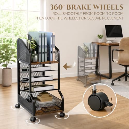 Rolling File Cart Under Desk Storage and Organizers 5-Tier Black
