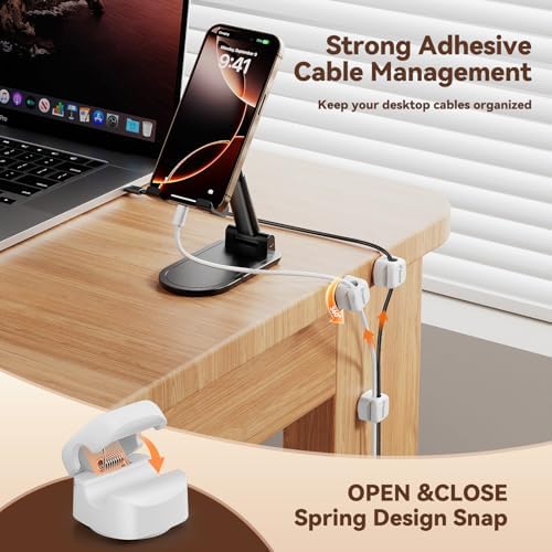 6Pack Cable Clips Cord Organizer for Desk, 360° Rotatable, White