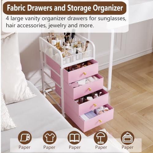 Rolling Makeup Organizer Cart - Under Desk Storage with 4 Drawers