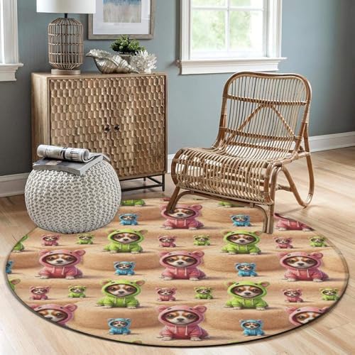 Men's Large Home Decor Mat, Soft Round Yoga Carpet, Non Slip Machine Washable Home Office Circle Rug Cute Chihuahua Puppy Dog, 36inch