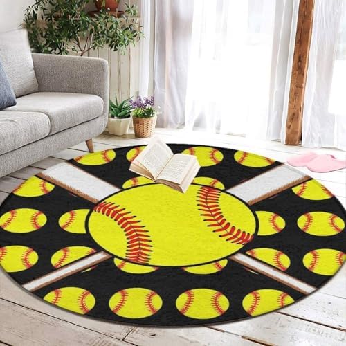Soft Round Yoga Carpet, Office Chair Decor Round Mat for Carpet and Hardwood Floors Softball