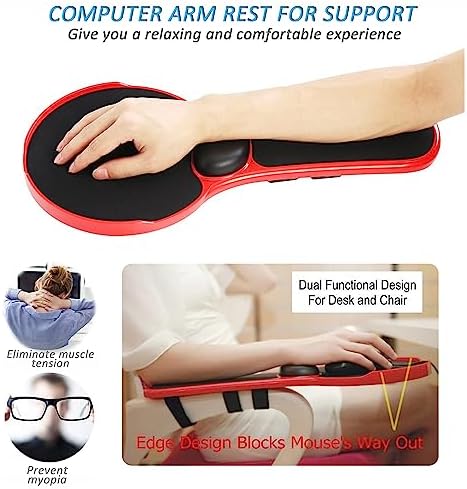LL-COEUR Memory Foam Arm Support Wrist Rest for Table and Chair, Ergonomic Armrest Desk Extender, Multifunctional Computer Mouse Pad (red)