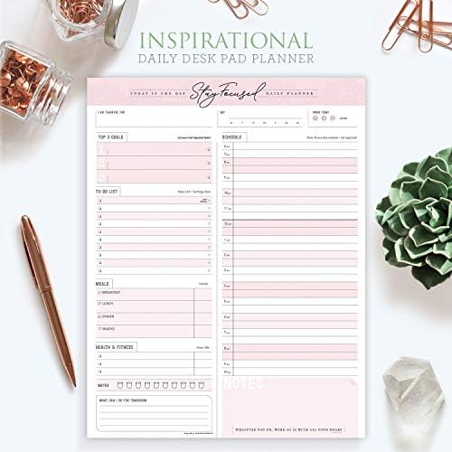 Daily Notepad Planner To Do Schedule - Stay Focused 50 Tear off Premium Made USA (Rose Pink)