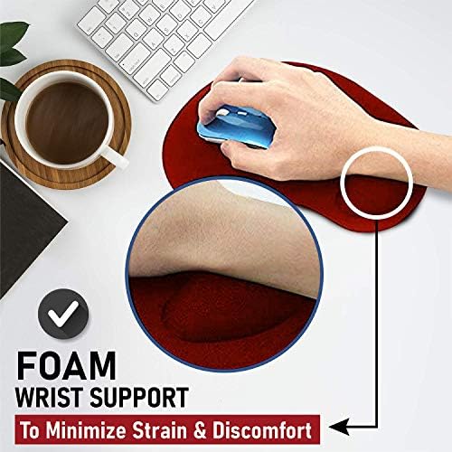 Ergonomic Mouse Pad with Wrist Rest, Gel Wrist Support Mousepad, Pain Relief Laptop Computer Mouse Pad, Non-Slip Mouse Pads for Home & Office (Red, Regular)