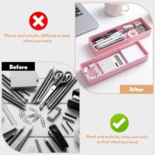 Teling 2 Pcs Pink Plastic Desk Drawer Organizer Pen Tray Shallow