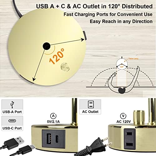 LTBLIGHT 15.75" H Fully Dimmable Bedside Table Lamp with USB Modern Gold