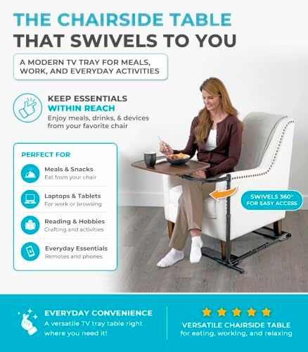 Stander Wonder Tray, Adjustable Swivel Table, Large Laptop Stand, Couch Desk, Side Tables & Gaming Bench, TV-Trays for Eating on Couches, Chairs, Recliners, Walnut
