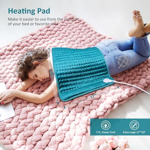 Heating pad for Back/Shoulder/Neck/Leg Pain Relief, Heating Pads for Period Cramps, 6 Fast Heating Settings, Auto-Off, Machine Washable, Birthday Gifts for Women Mom, Extra Large 17"x 33"