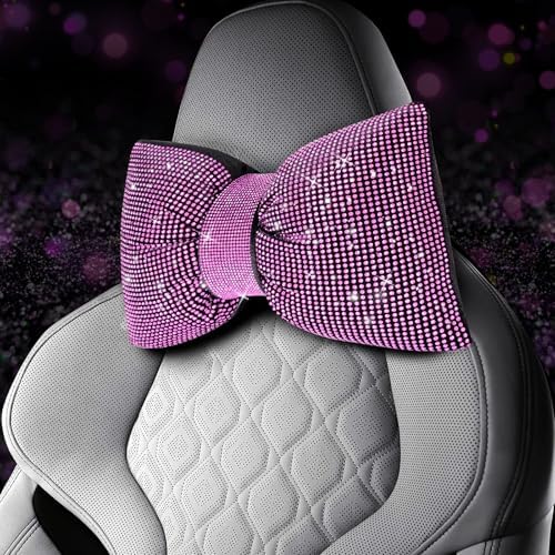 4 PCS Bling Car Pillows,Rhinestones Bowknot Car Headrest Pillow,Pink