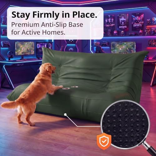 Homall Floor Gaming Chair Boneless Loveseat Couch, Ergonomic Floor Sofa Couch with Cup Holders, Leather Lazy Floor Lounger for Gaming, Reading, Relaxing, Watching TV (Olive Green)