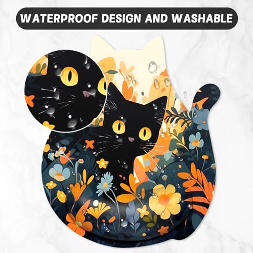 Ergonomic Mouse Pad with Wrist Rest, Cute Cat Memory Foam Padded Pain Relief Non-Slip Wrist Support Mouse Mat for Gaming Work Computer Laptop, Funny Office Supplies Desk Accessory, Cat Flower
