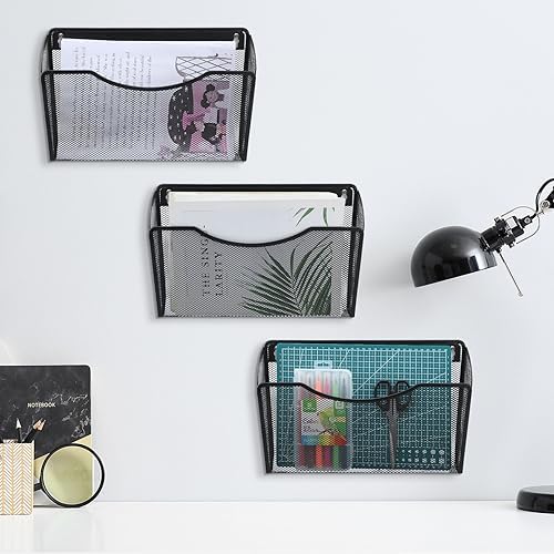 Tenceur 3 Pcs Wall File Holder Hanging, 13.19 x 12.2 x 3.07 Inch, Black