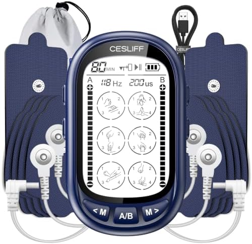CESLIFF Dual Channel TENS EMS Unit Large Screen 24 Modes 36 Levels Intensity Muscle Stimulator, Rechargeable Electric Pulse Massager TENS Machine for Lower Back Neck Shoulder Pain Relief with 10 Pads
