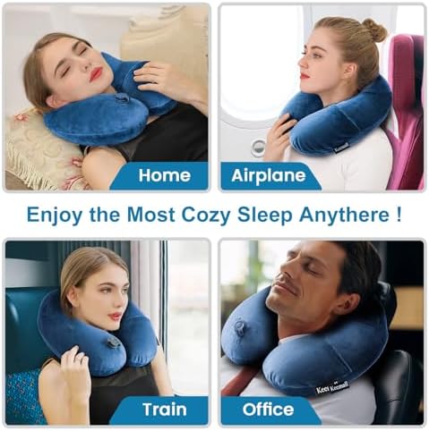 Keemall Inflatable Travel Neck Pillow for Airplane to Relieve Neck Pain