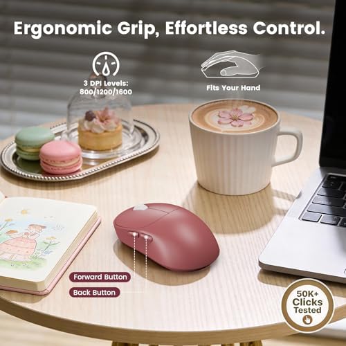 Wireless Keyboard and Mouse Combo, Magnetic Soft-Touch Wrist Rest, Pink