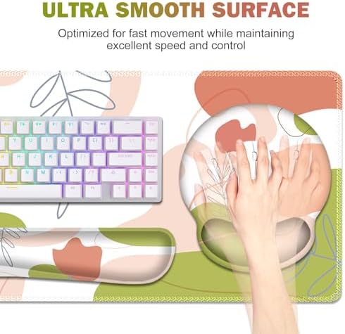 Gaming Mouse Pad, Large Desk Mat, Cute Desk Pad Protector, 4 in1 XXL Mousepad + Keyboard Wrist Rest+Mouse Wrist Rest+Coaster Set with Ergonomic Desk Pad for Home Office Table Computer Pink Rose