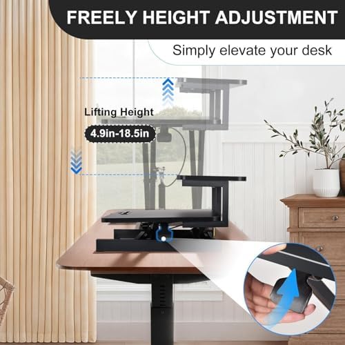 Stand Up Desk Riser, 37-Inch, Adjustable Height Stand Up Desk Converter Double Monitor and Laptop Riser Workstation for Workstation Computer Table Sitting, Black