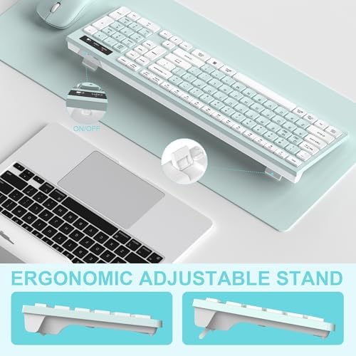 Wireless Keyboard and Mouse Combo Silent for Office and Home(Mint Green)