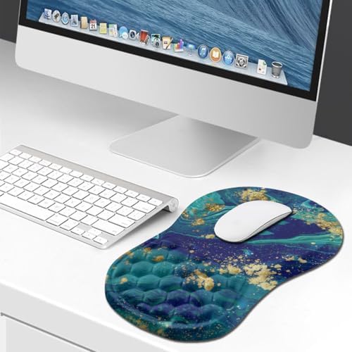 Hokafenle Ergonomic Mouse Pad Wrist Support, Wrist Rest Mousepad for Carpal Tunnel Pain Relief with Integrated Memory Foam Slope Massage Bulge (11.8x7.9 inch,Blue Gold