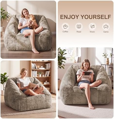 Hobestluk Bean Bag Chair Plush Accent Chair Armrest Living Room Adult Brown