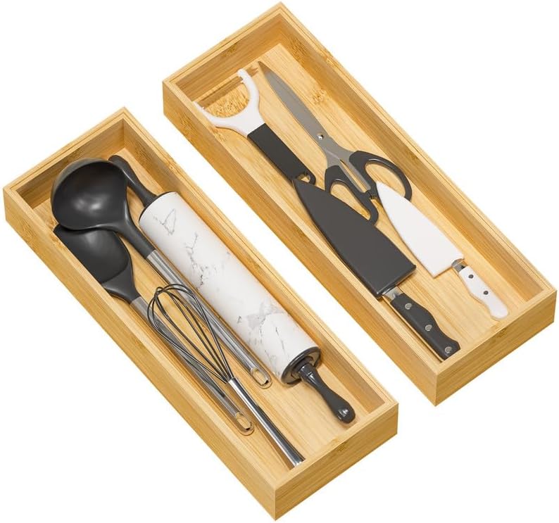 Bamboo Kitchen Drawer Organizer, Deep 2-Pack, 17" x 6" x 2.5"