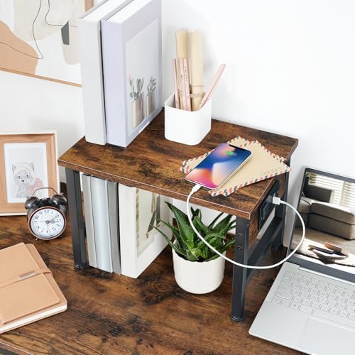 HOOBRO Printer Stand for Desk, Desktop Printer Stand with Charging Station, Small Printer Table with Storage Hook, Under Desk Printer Cart, File Rack for Home Office BF01UPS01
