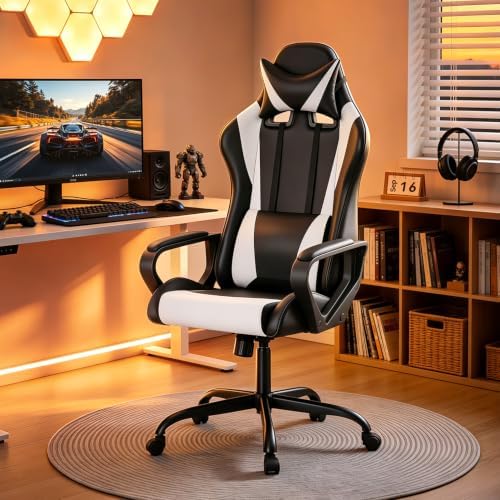 BestOffice Ergonomic Gaming Chair for Adults, Video Game Chair, White
