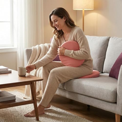 Round Chair Cushion, Memory Foam Filling, Knitted Cotton Cover, Removable Zipper Design, Light Gray, Pink, Coffee, Green (Pink, 12 Inch)