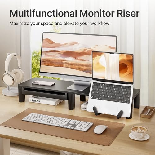 PEGZONE Ergonomic Monitor Stand Riser with Storage Drawer