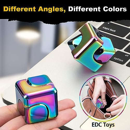Dilabnba Infinity Cube Fidget Spinner Toy for Kid Adult, Metal EDC Fidget Block Figner Spinner 4 in 1 Focus Spinning Toy, Cool Sensory Desk Gadget Stress Relief Gift for Boy Girl Teen Men (Rainbow)