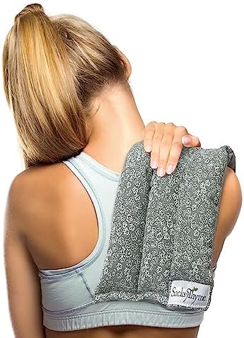 SacksyThyme Microwave Heating Pad for Back, Neck, Menstrual Cramps, Shoulders, Leg Pain Relief - Hot Moist Microwavable Therapy Pack - Gray Unscented Flaxseed Heat Pad Made in USA
