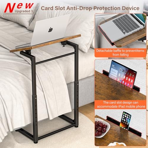 Tv Tray Table Set of 2, 8-Level Adjustable Height Couch Side Table，90° Tilt Angle Adjustments C-Shaped End Table, with Phone & Tablet Slot Sofa Computer Desk for Couch, Sofa, Bed, Chair, Living Room