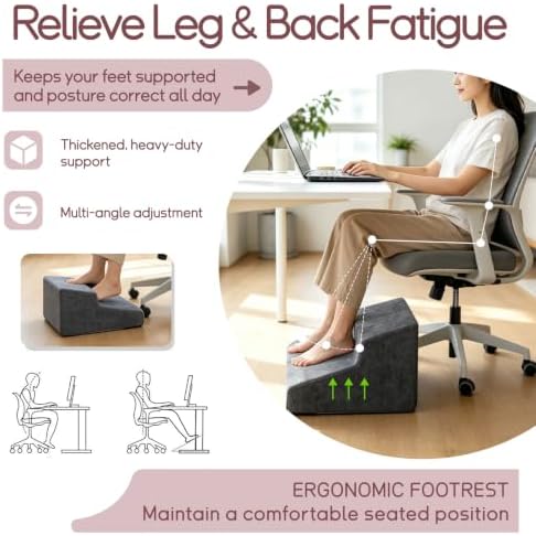 Foot Rest for Under Desk at Work, Ergonomic 2-Height Sponge Foot Stool for Office, Home, Sofa & Gaming Chair, Desk Accessories Footrest Cushion to Support Legs, Relax Ankles & Relieve Pain (B-Blue)