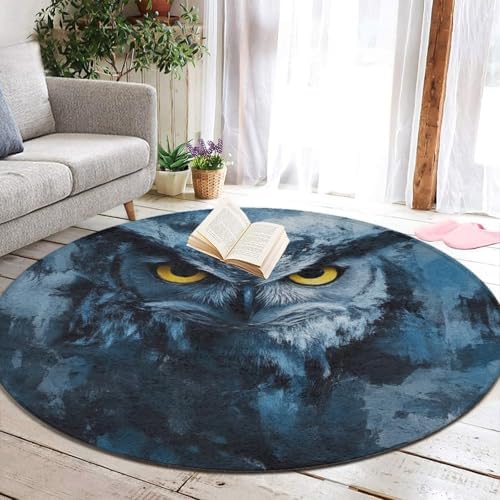 Machine Washable Modern Round Area Rug, Room Sofa Yoga Soft Round Carpet, Home Decor Non Slip Kitchen Office Circle Rug Fantasy Beautiful Owls Art, 60inch