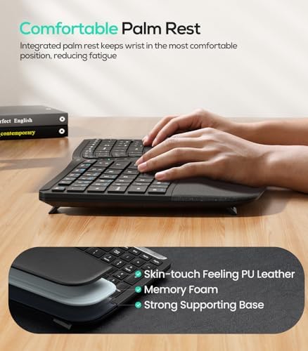 Nulea RT07B Wireless Ergonomic Keyboard - Split Keyboard, Wrist Rest, Natural Typing, Bluetooth and USB Connectivity, USB-C Rechargeable,Compatible with Windows Mac (Silver White)