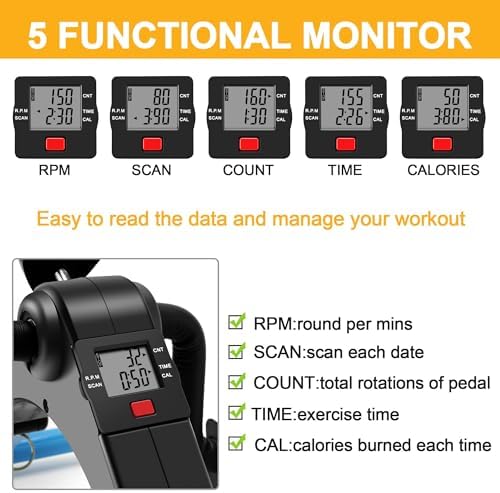 MOMODA Pedal Exerciser Leg and Arm Exercise Bike with LCD Monitor Foldable (Black/Blue)