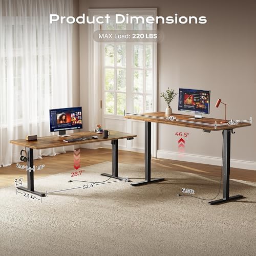 Huuger 63 X 24 Inch Electric Standing Desk with Power Outlets and USB-C Port, Height Adjustable Desk, Sit Stand Desk for Home Office, Computer & Gaming Desk, Stable Steel Frame, Rustic Brown